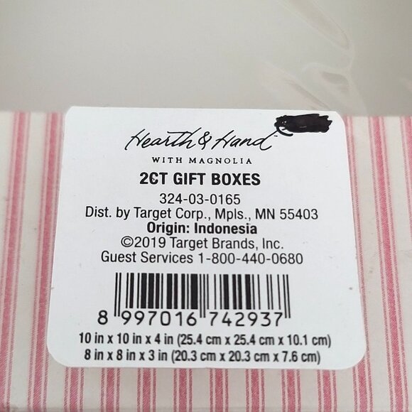Hearth & Hand Magnolia Gift Boxes with Window 2 Pc Set Red White Striped NEW - Picture 3 of 7